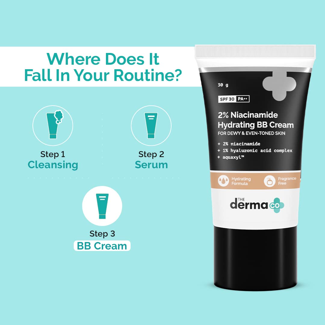 The Derma Co 30gm 2% Niacinamide Hydrating BB Cream with SPF30 | Gives Medium Buildable Coverage & Smooth Finish | Skin Hydration with Sun Protection. 