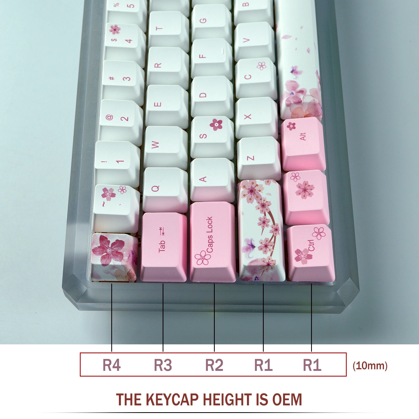 SAKURA 60% 100% Mechanical Keyboard Double-shot PBT Keycaps OEM Profile For Cherry MX Switches and DIY Gaming Bluetooth Keyboard. 