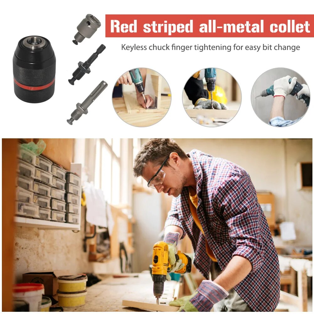 Metal Drill Chuck SDS Shank 1.5-13mm Keyless Electric Drill Chuck Quick Change Converter Mini Keyless Drill Chuck Hardware Tools. 