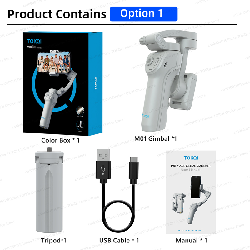 TOKQI M01 3-Axis Anti-Shake Handheld Gimbal Phone Stabilizer Foldable Holder Selfie Tripod with Fill Light for iPhone Smartphone. 