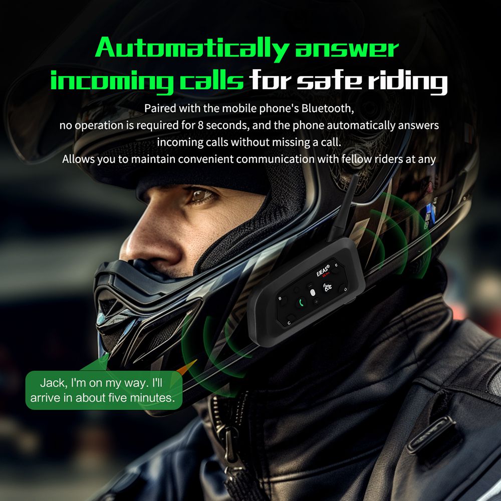 EJEAS V6 PRO+ Motorcycle Intercom Helmet Bluetooth Headset 6 Riders 800m Communicator Waterproof V5.1 Music Player Interphone. 