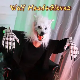 Fun Games 2019 White Latex Rubber Wolf Head Hair Mask Werewolf
