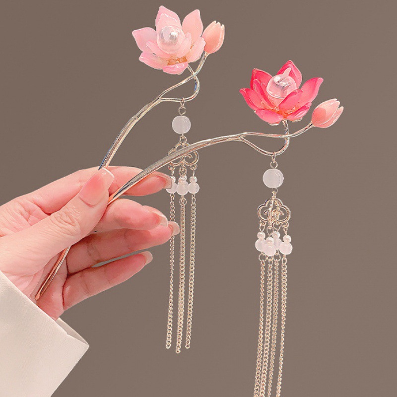 Glowing Lotus GD Hairpin Female Ancient Style Han Chinese Clothing Cheongsam Hairpin Lotus Hair Clasp Super Fairy Updo Pin. 