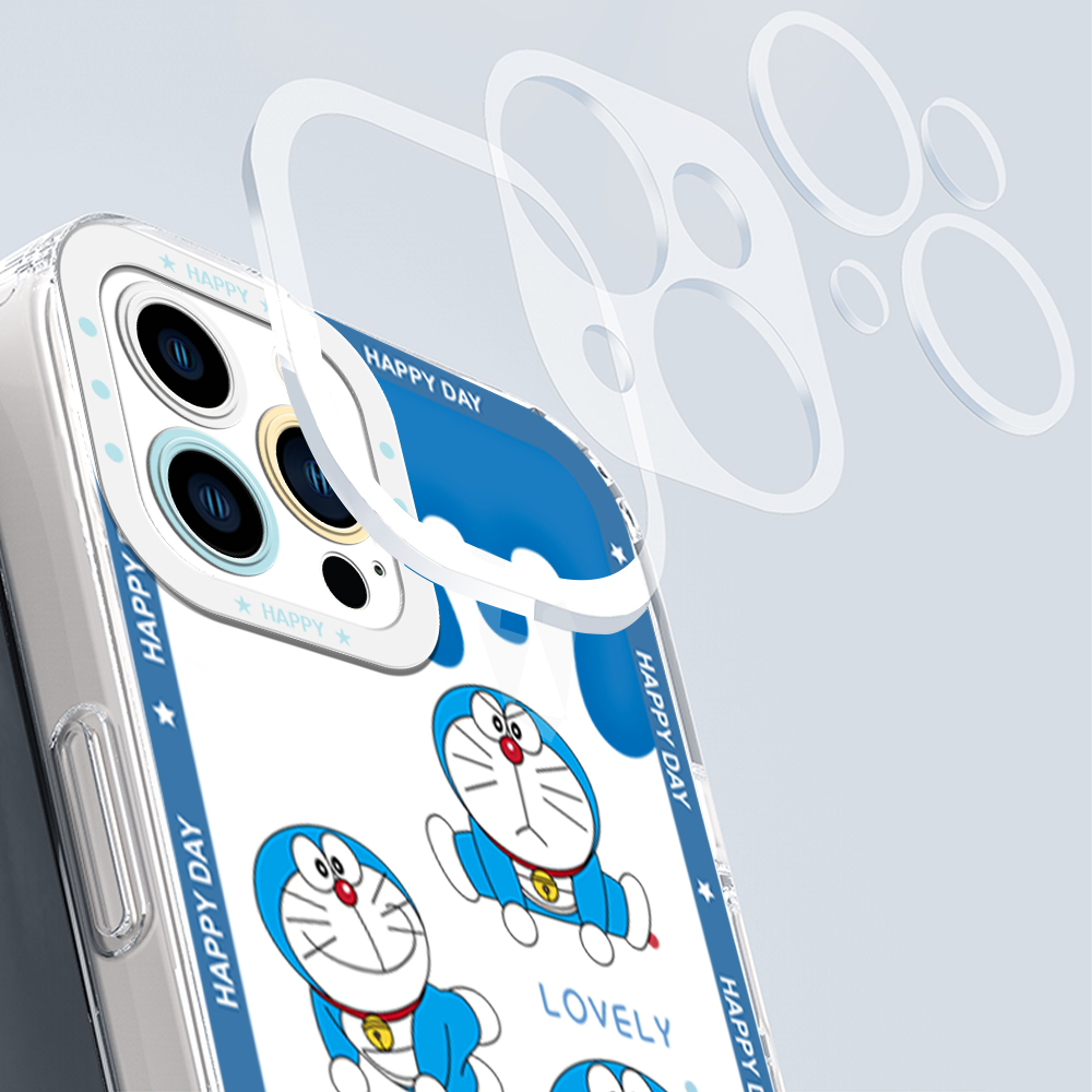 YYDS for iPhone 11 Pro Max Back Cover Happy Doraemon Transparent Silicone Soft Case full lens protection Ultra Thin Phone Case. 