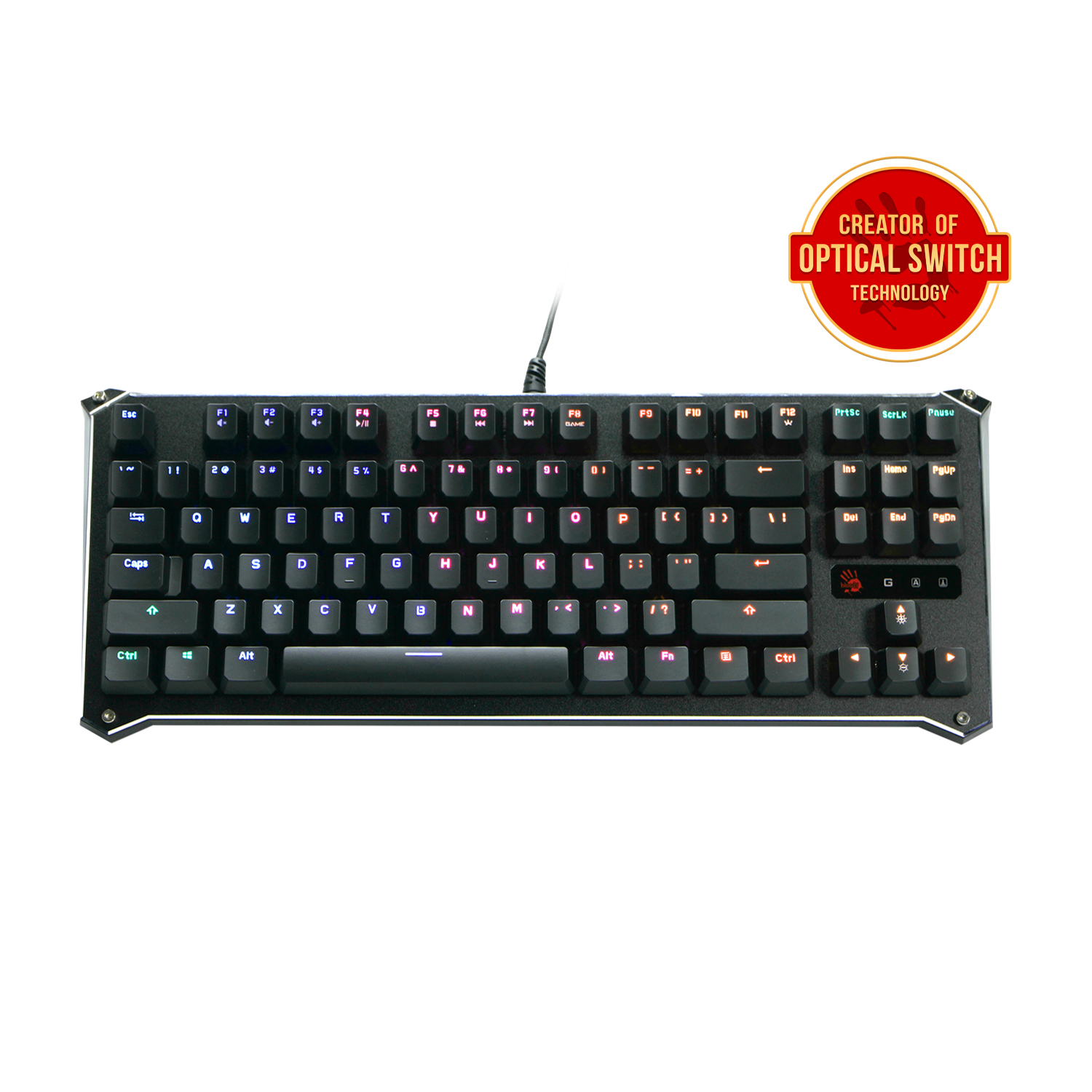 A4TECH BLOODY B930 TKL RGB Light Strike Libra Brown Optical Switch Mechanical Gaming Keyboard - Ergonomic Tenkeyless - Ultra-Compact Form Factor - Water Resistant - Black. 