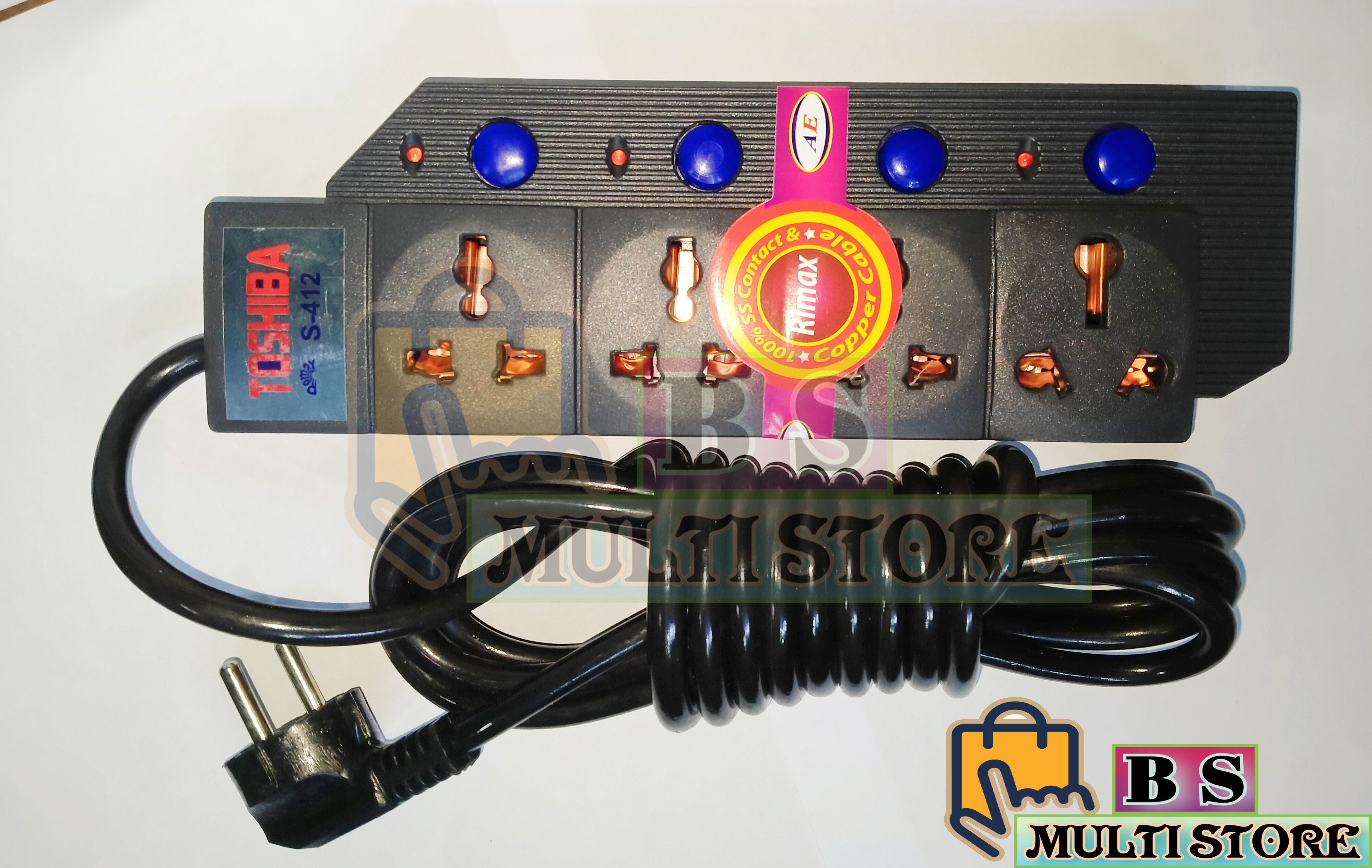 Multi Plug Extension 4 Socket With 5\2 Meter Cable 3 Pin Socket 15 Fit & 7 Fit Black Multi Plug - Multi Plug. 