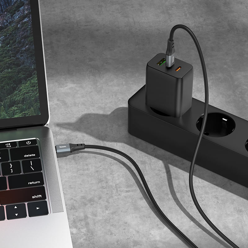 Hoco X86 Spear, Type-C to Type-C charging data cable, 1m, silicone and aluminum alloy, supports 60W (20V/3A) for laptops and 3A. 