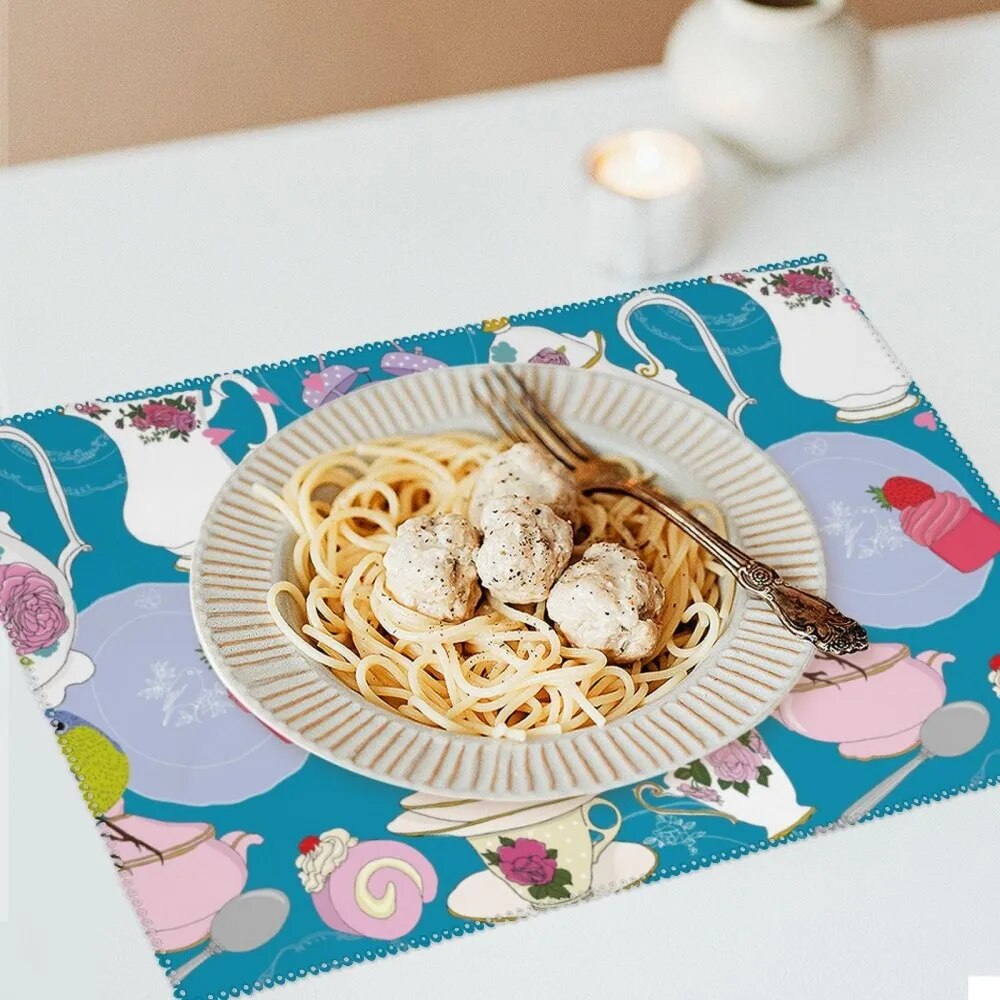 Customized Canvas Dining Mats Set, Dining Table Mat, Glass Decoration, A Set of 4. 