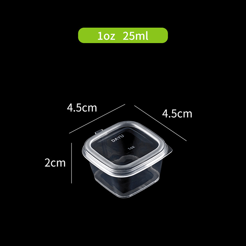 50Pcs/Pack Square Sauce Cup With Cover Clear Mini Plastic Dipping Sauce Cups Dounp. 