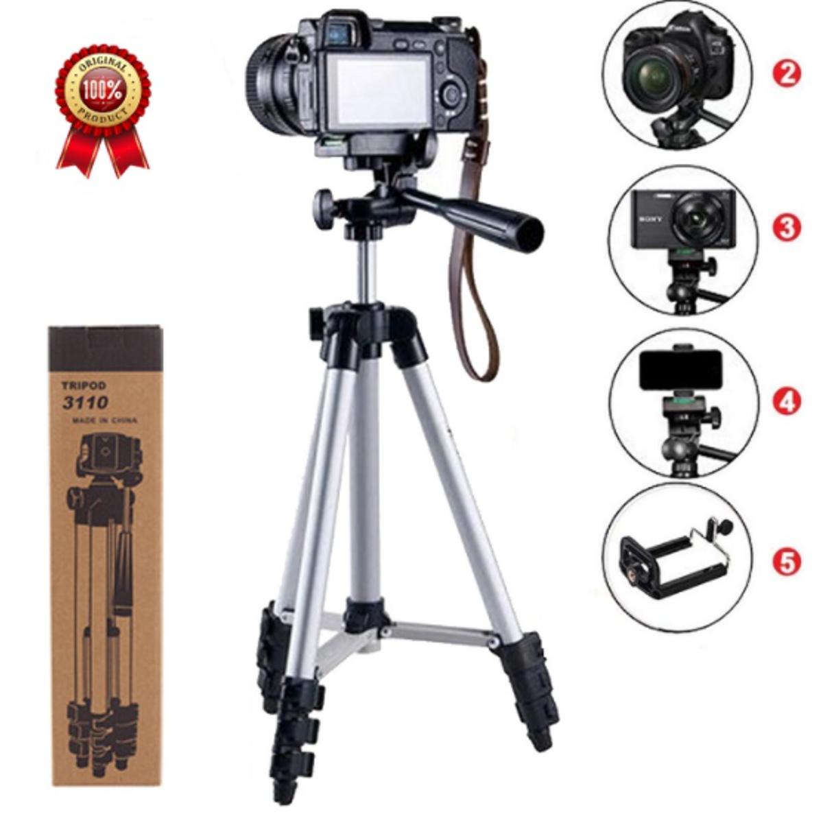 Tripod 3110 Smart Aluminium Adjustable Portable and Foldable Lightweight Tripod Stand Clip and Camera Holder. 