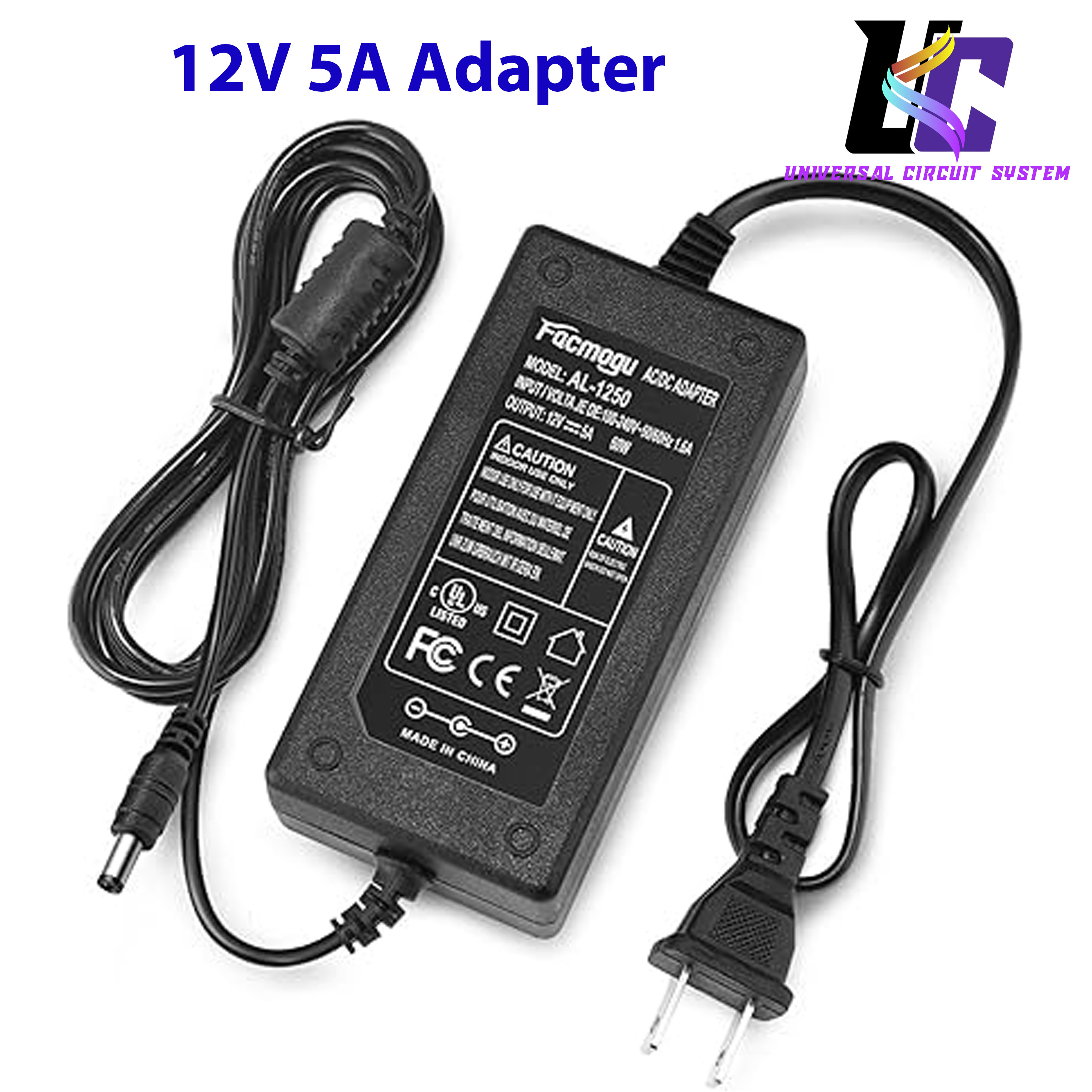 220V to 12V 5A Power Supply Led Strip Light Transformer Input with 5.5x2.1mm 60W AC DC Adapter. 
