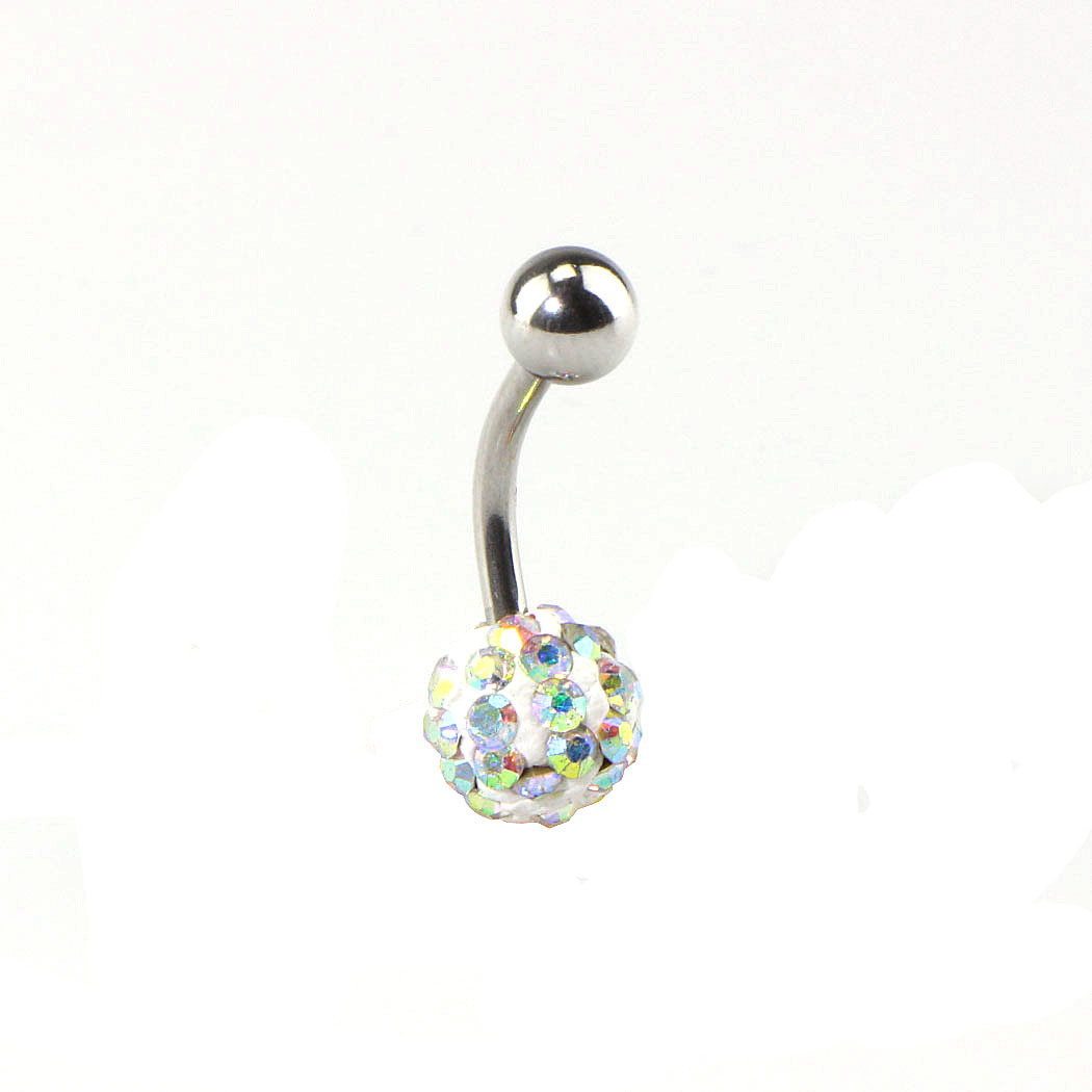8mm+5mm Shambhala diamond ball inlaid with diamonds for women’s navel ring earrings pendant piercing navel nail stainless steel navel buckle