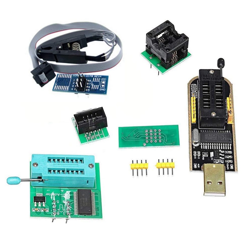 OIMG 1Set Ch341A 24 25 Series Eeprom Flash Bios Usb Programmer+Soic8 Sop8 Test Clip+Spi Flash 1.8V Adapter+Sop8 Soic8 To Dip8. 