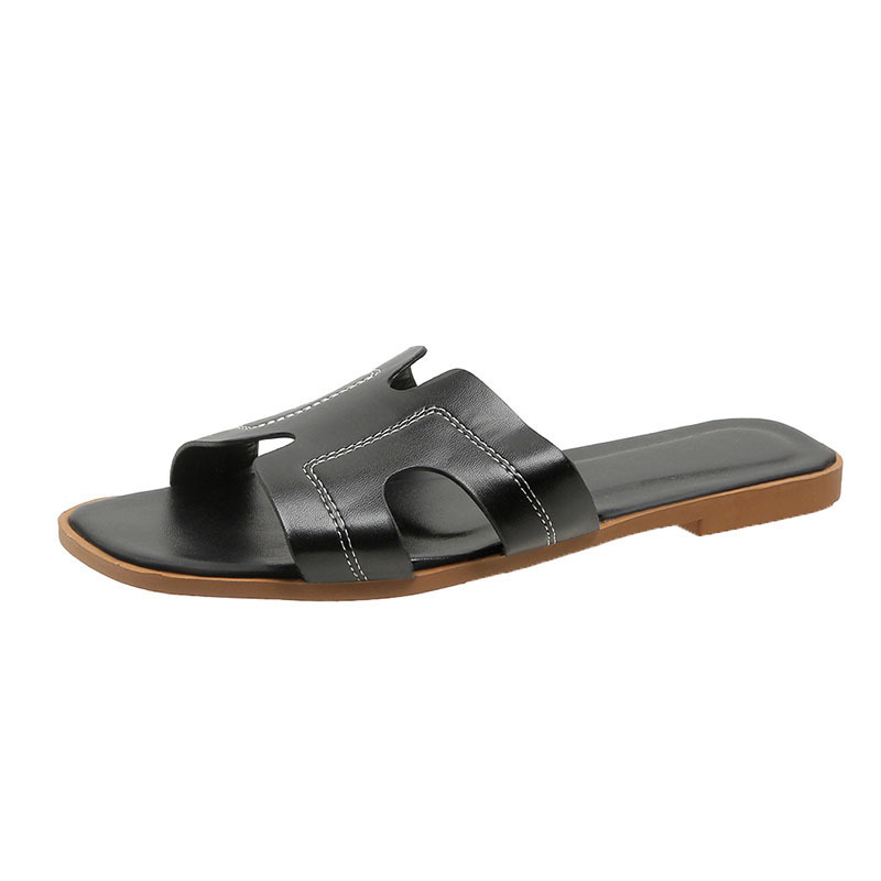 Soft-soled H slippers women wear the new summer 2023 net red beach sandals flat bottom. 