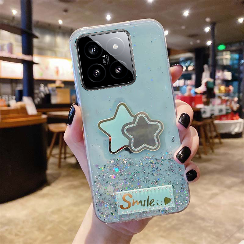 New Phone Case For Xiaomi 14 Pro Cover Shining Star Moon Soft Silicone Transparent Pentagram Mirror Fall Proof Girl for Xiaomi14 Pro Case