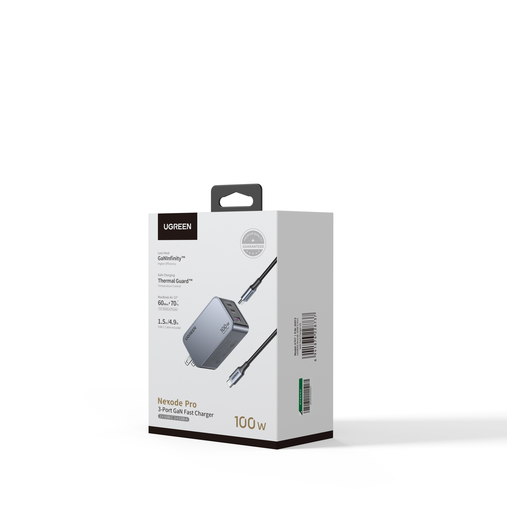 UGREEN X757 (25873) Nexode Pro 100W 3-Port GaN Fast Charger - US - UGREEN Nexode Pro 100W 3-Port GaN Fast Charger - ThermalGuard Comprehensive Protection System - Advanced GaN technology - Wide Compatibility. 