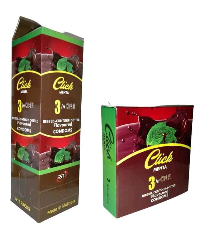 Click Menta 3 in 1 condom, Ribbed Contour Doted Flavoured Condoms - 3's Pack Condom