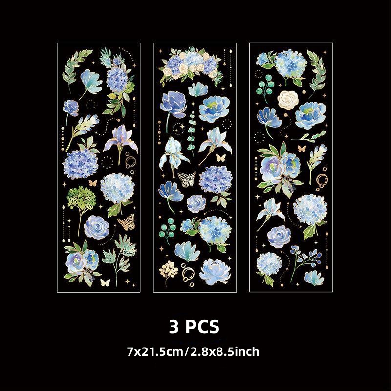 New Panda Online 3PC Flower Courtyard erie Bronzing PVC Waterproof ticker Album Diary Journal Decorative Craft crapbooking DIY Gilding ticker