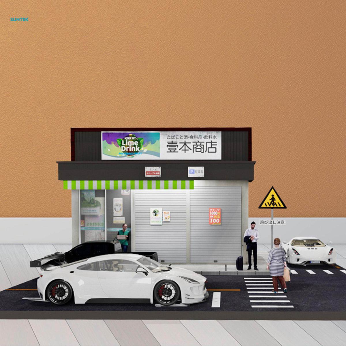 1/64 Scene Street Backdrop Background Collection Scenery Decoration Street Corner Shops for Scale Figures Dolls Character Layout Diorama