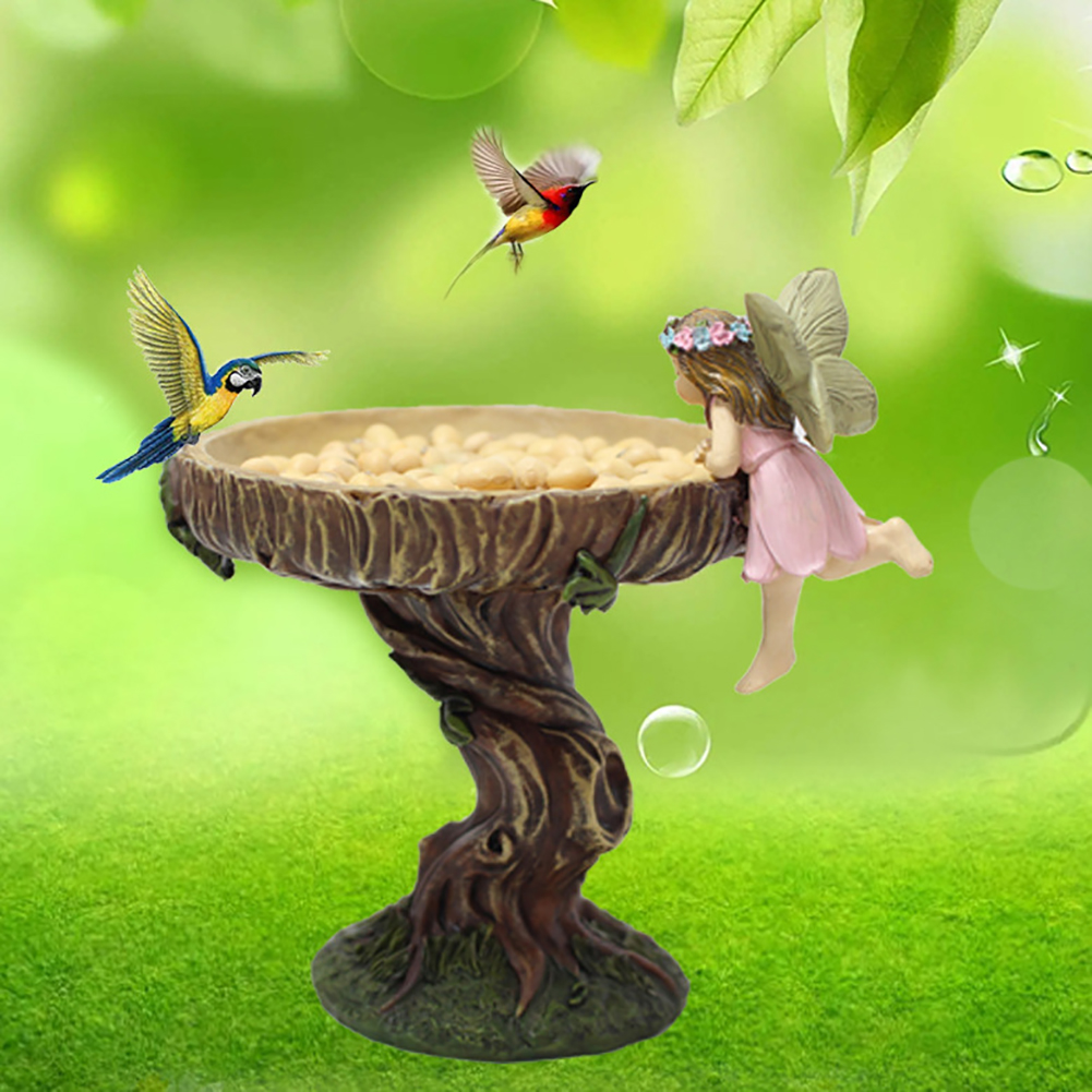 GC Flower Fairy Bird Feeders For Outdoors, Resin Craft Bird Food Container Garden Statue Ornament Wild Bird Feeder, Landscaping Lawn Yard Decoration. 