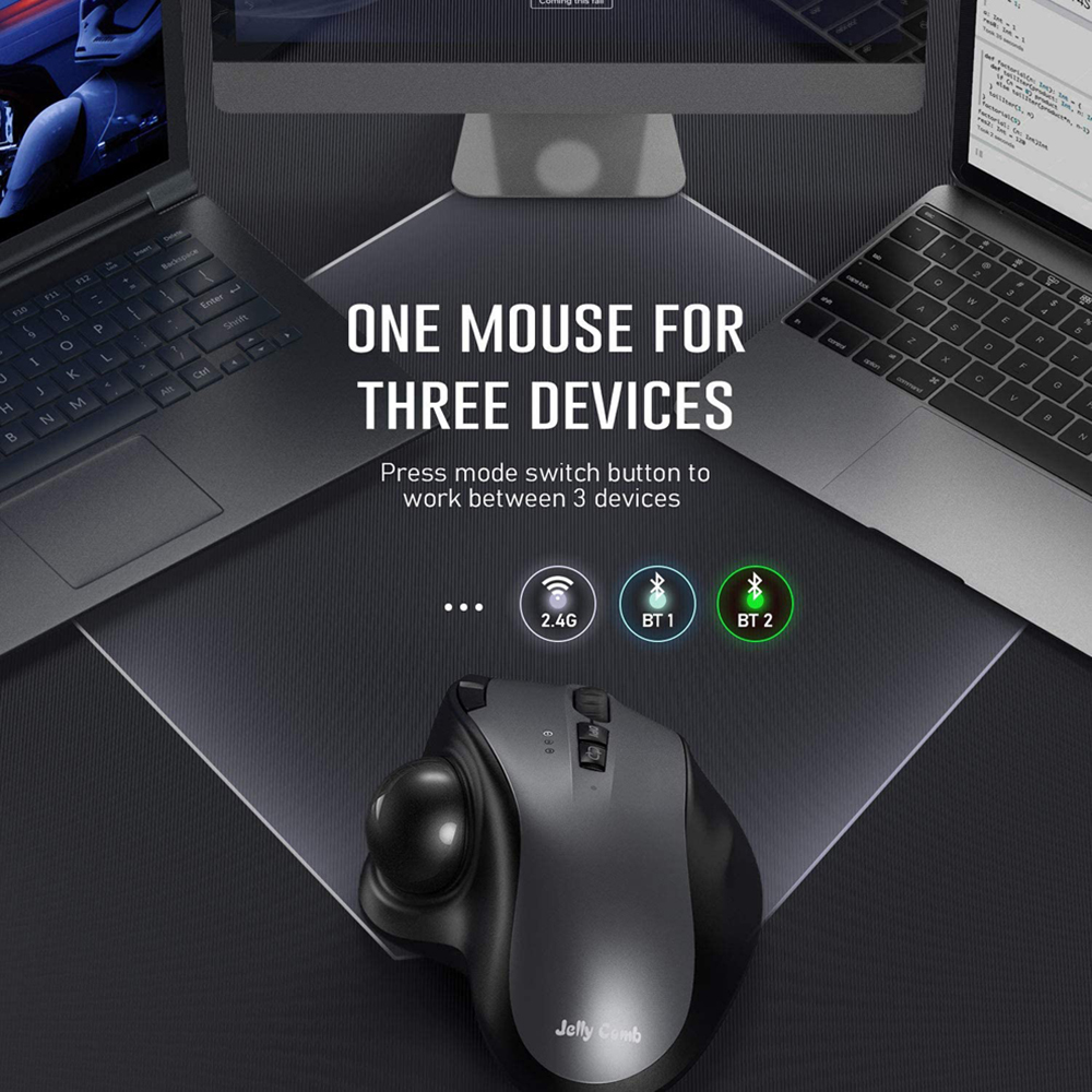 Jelly Comb Rechargeable Trackball Mouse Bluetooth+2.4G Dual Mode Wireless Mouse for Mac Computer Laptop Tablet Gamer Mause. 