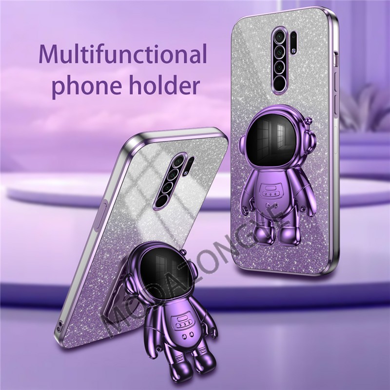 lthmy for Redmi 9 case electroplating colorful luxury soft glitter TPU cell phone back cover phone case astronaut kickstand
