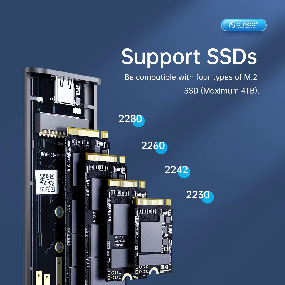ORICO AM2C3-2SN/AM2C3-2N Dual Bay Aluminum M2 NVMe SSD Enclosure USB3.1 Gen2 10Gbps For M Key M&B Key NVMe PCIe SSD With Built-in Cooling Vest. 