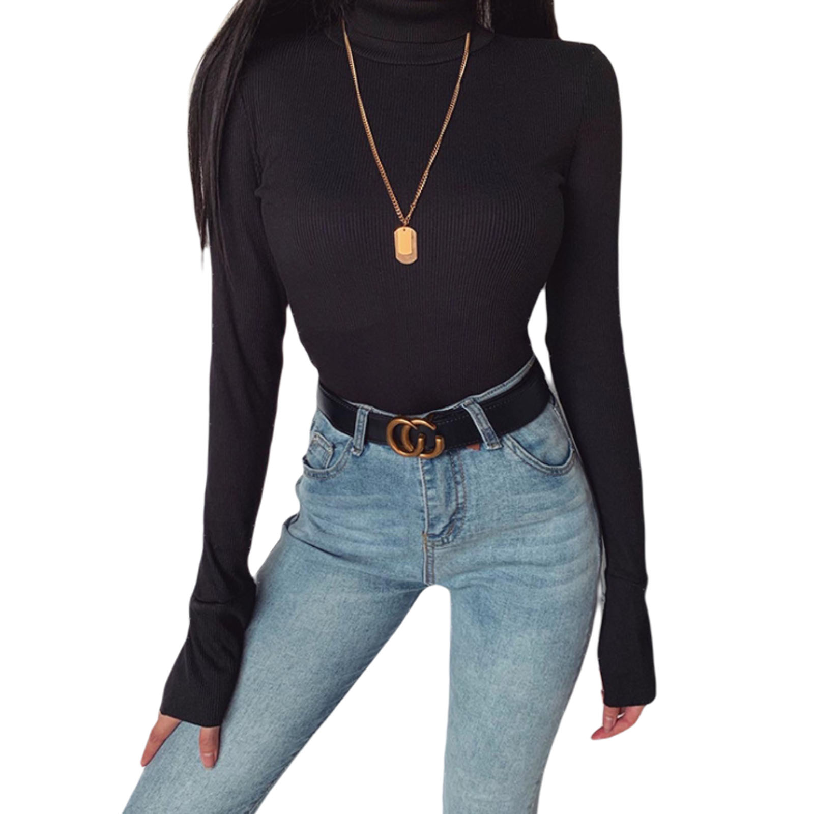 high slit turtleneck sweater