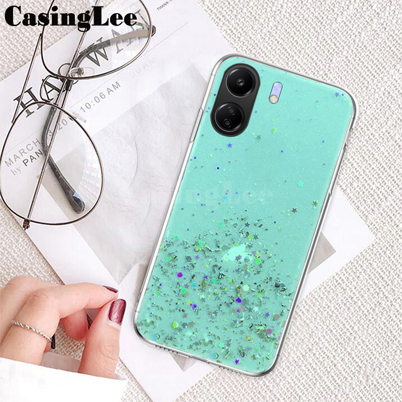For Xiaomi Poco C65 case Full Stars Moon Glitter Bling Sequins Cases Soft Starry Sky Transparent For Xiaomi Poco C65 Back cover Phone cases