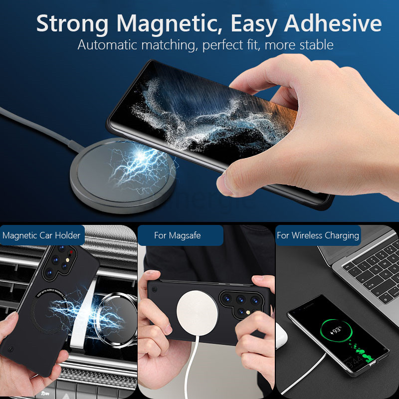 Frameless Magnetic For Magsafe Slim Case For Samsung Galaxy S24 Ultra Plus S24Ultra 5G Wireless Charging Hard Back Cover. 