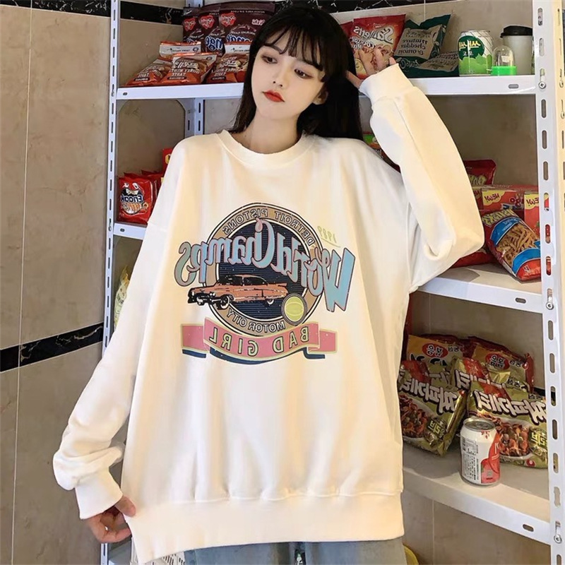 Hong Kong style chic sweatshirt women's loose Korean version ins lazy style bf thin waitmore hoodless jacket. 