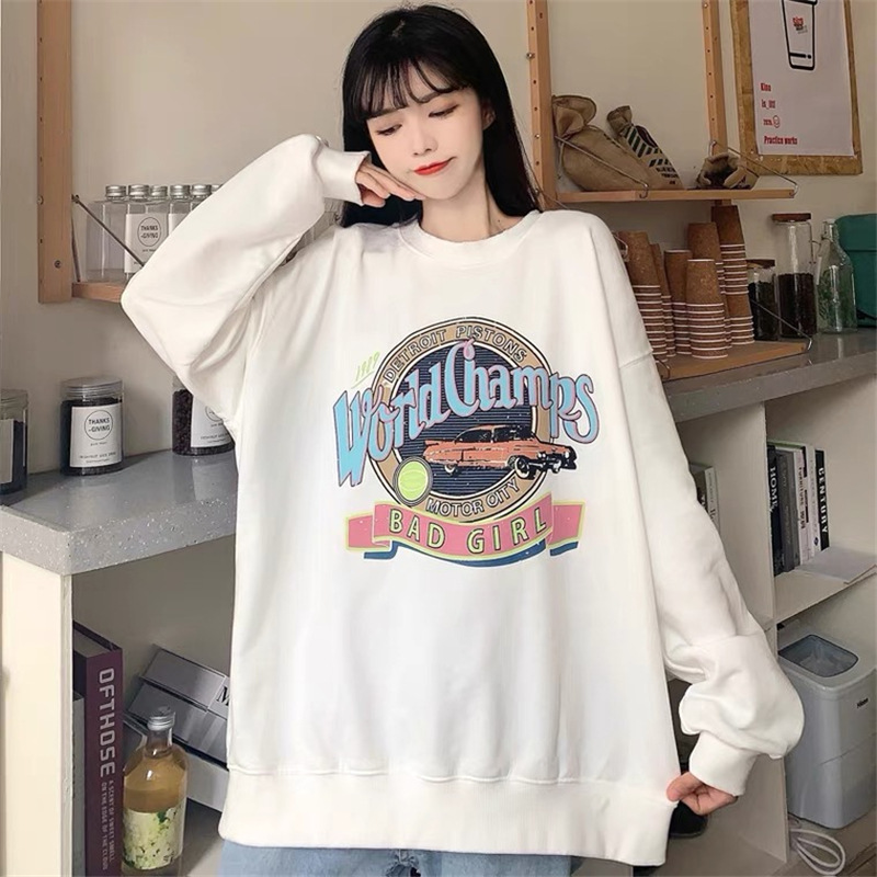 Hong Kong style chic sweatshirt women's loose Korean version ins lazy style bf thin waitmore hoodless jacket. 