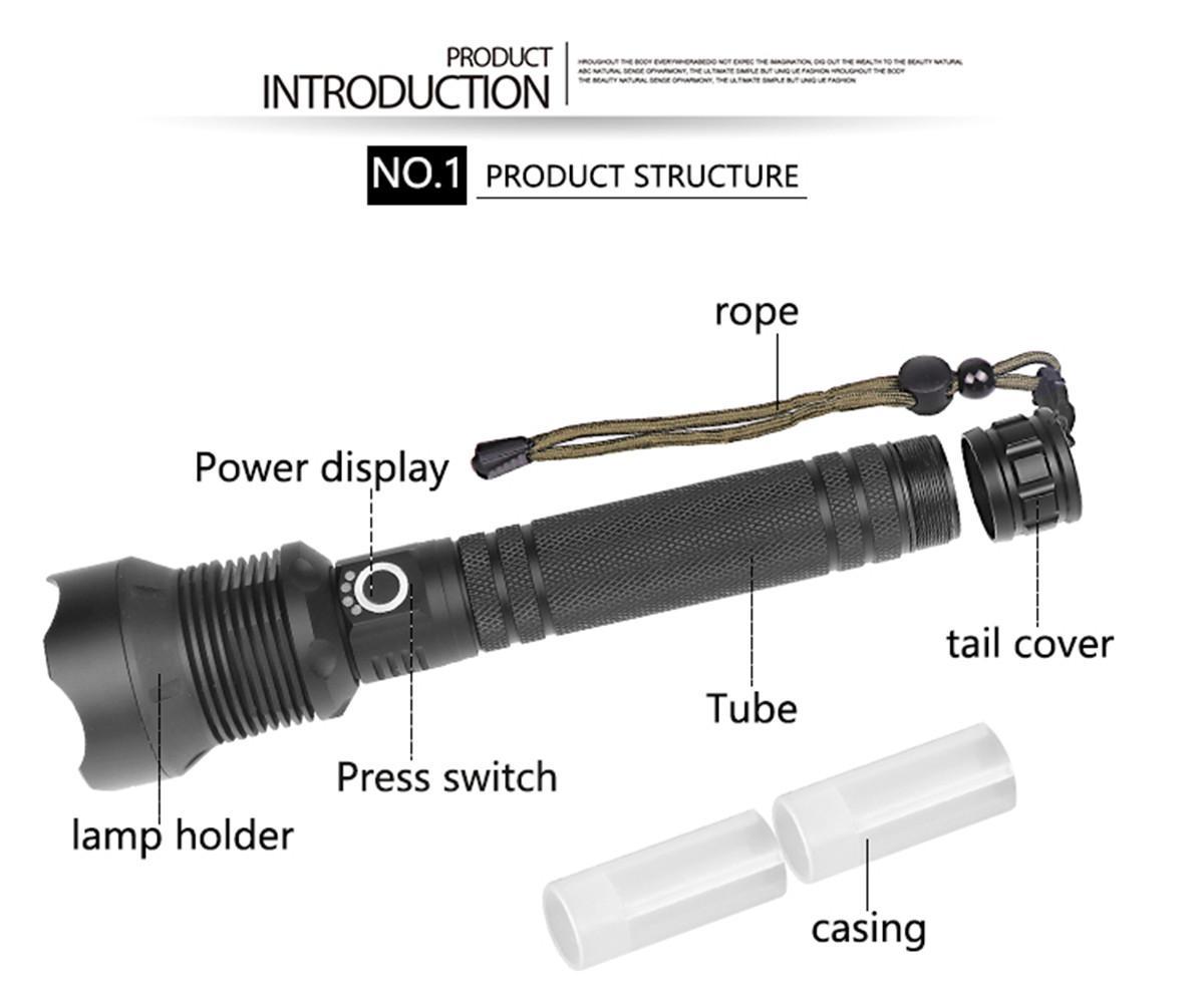 XHP70 High Powerful Zoomable Focus LED Flashlight Torch Light (Without Battery). 