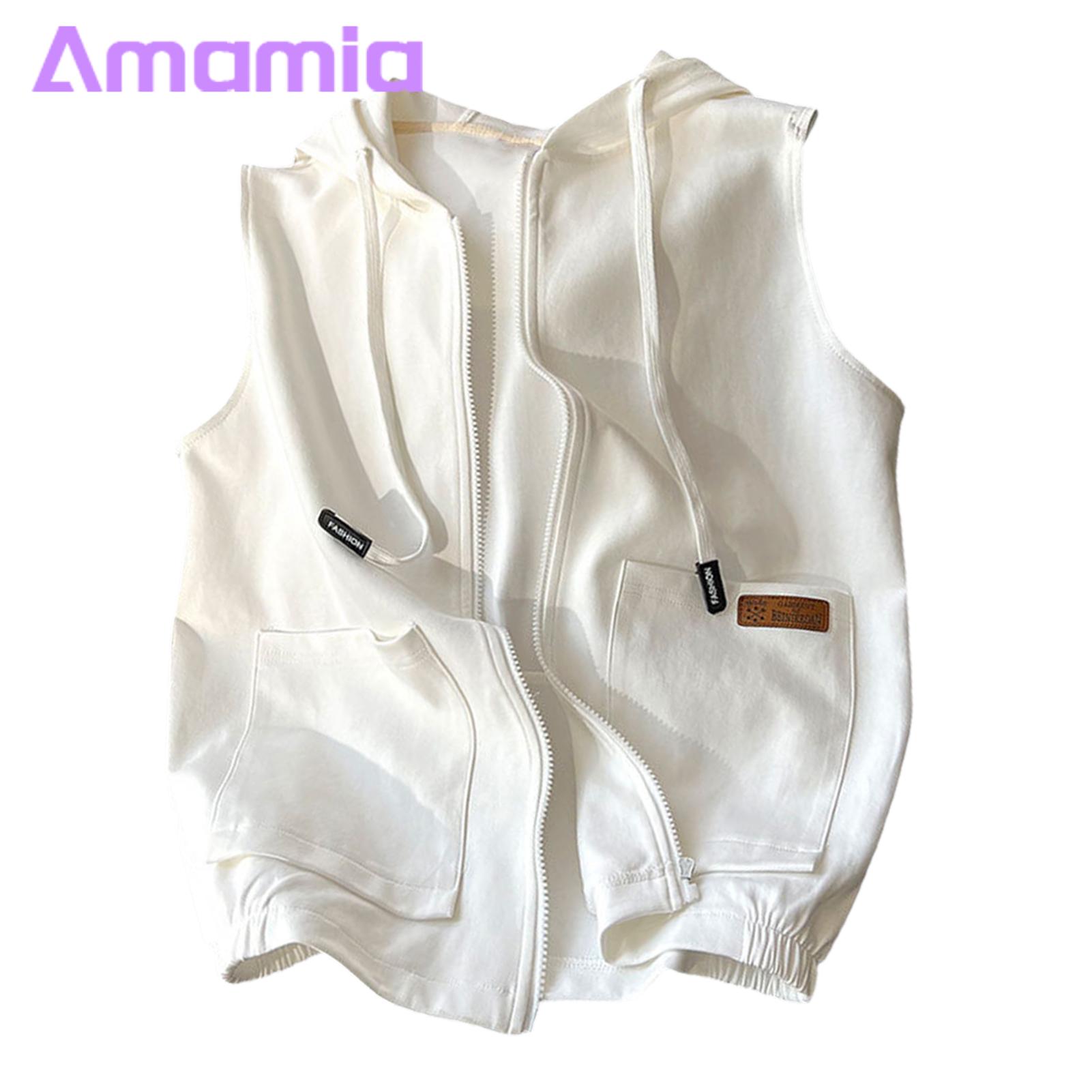 Casual Hoodie Tank Summer Women's Hooded Vest Coat with Side Pockets Zip-up Closure Lightweight Breathable Sport Waistcoat for Casual Wear Women Hooded Vest