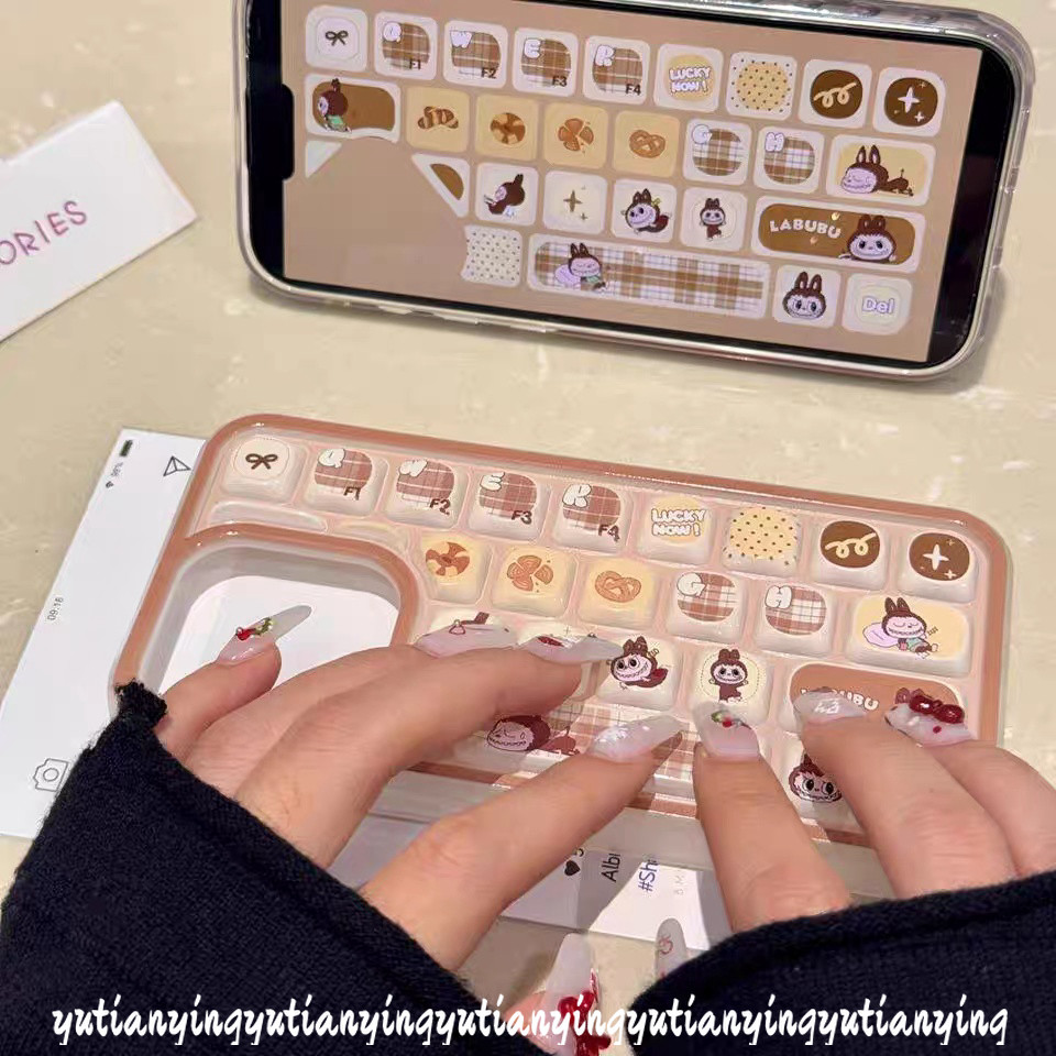 Trend Cartoon Cute Creative Labubu Doodle Cookie Labubu Case Compatible for IPhone 16 15 14 12 13 11 Pro Max 11 16 14 12 15 13 Pro 3D Keyboard Stress Relief Entertainment Soft Case. 