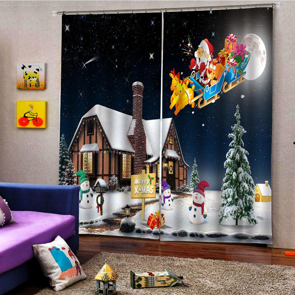 2Panel 3D Print Christmas Castle Window Curtain Door Screen Panel Xmas Decors