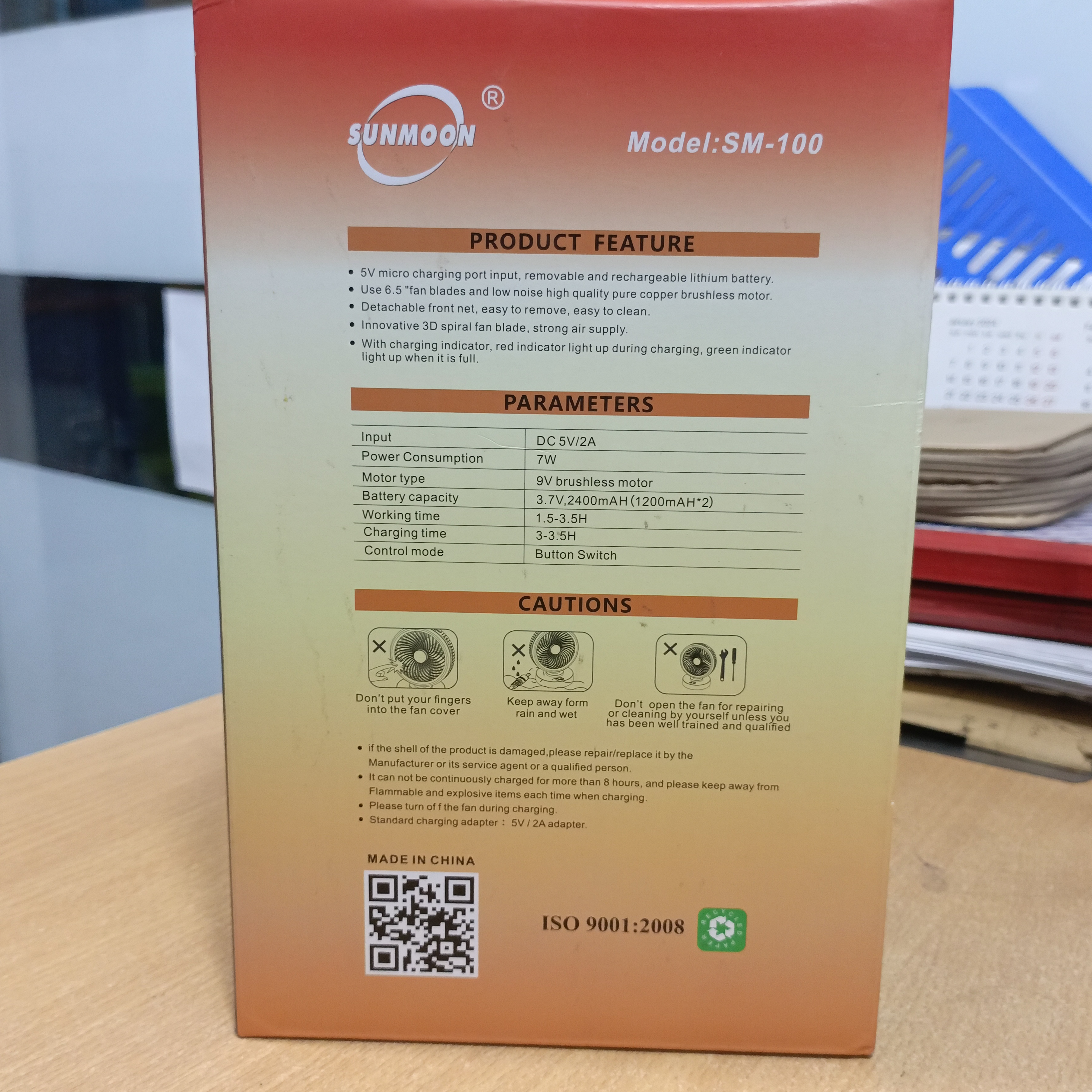 SUNMOON SM-9000 Rechargeable Mini Fan - 3.5 Hours Nonstop Mini Table Fan - Rechargeable Multiple Modes Portable Desk Fan - Strong Wind Left to Right Oscillating Angle. 