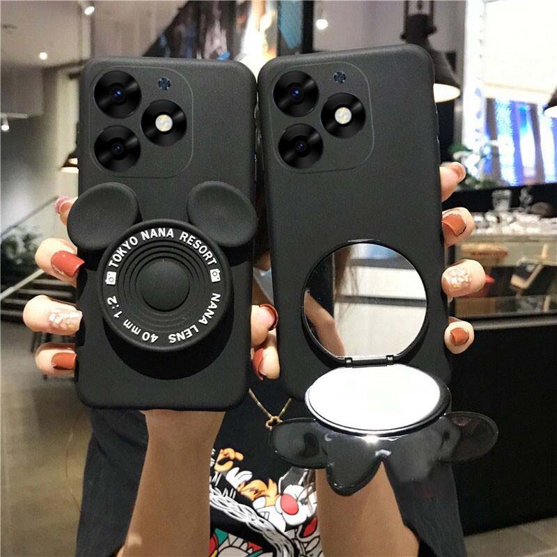New Phone Case For Itel A70 Cover Makeup Mirror Soft Cute Cartoon Bracket Soft Silicone Anti Drop for Itel A70 Case. 