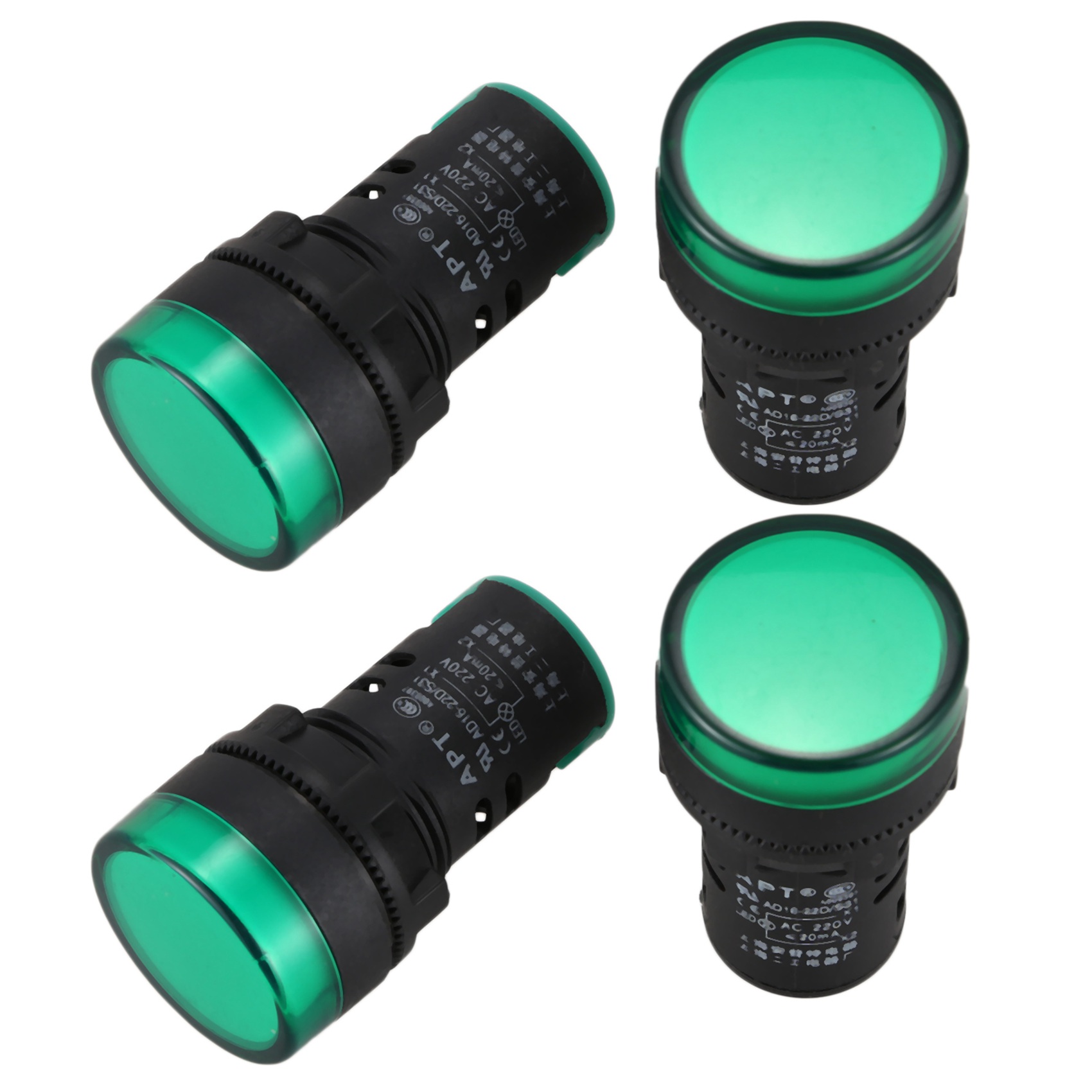 4 Pcs AC220V Green LED Power Indicator Pilot Signal Light Lamp 22mm Dia