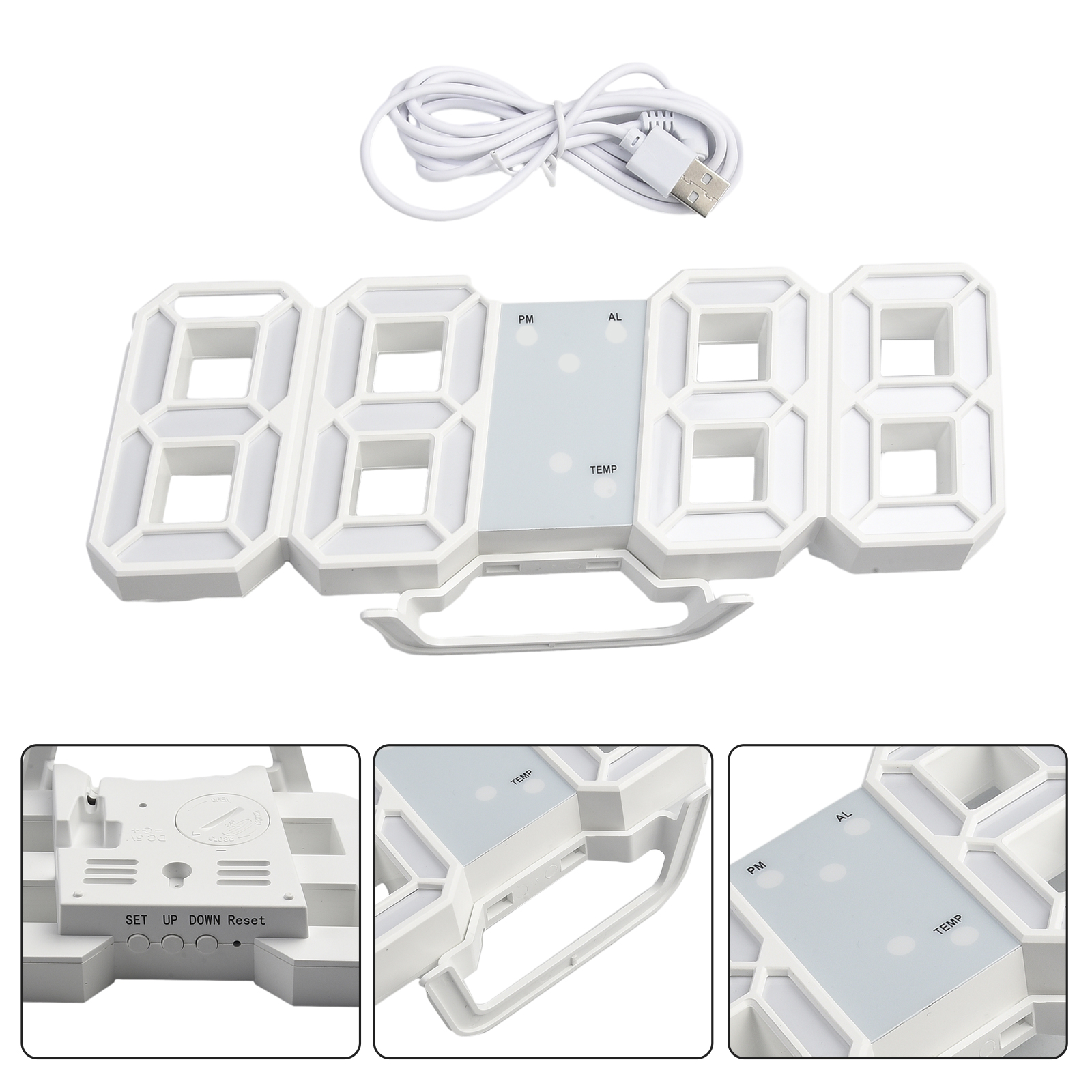 3D LED Wall Clock Digital Wall Clock 24/12 Hour Display Timer Alarm Home USB Plug In Electronic Clock Home Decoration. 