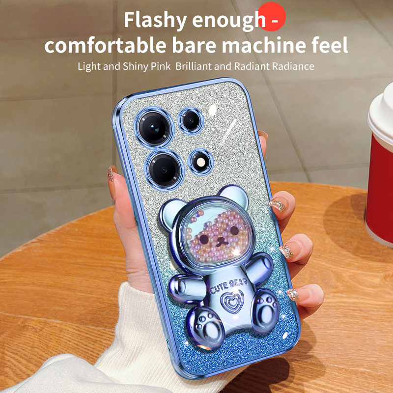 For Infinix Zero 30 4G 5G X6731 X6731B Smart 7 HD X6515 X6516 Tecno Spark Go 2023 Tecno POP 7 Pro BF7n BF6 BF7 BF7h Case With Teddy Bear Quicksand Colored Bead Three-dimensional Bracket. 