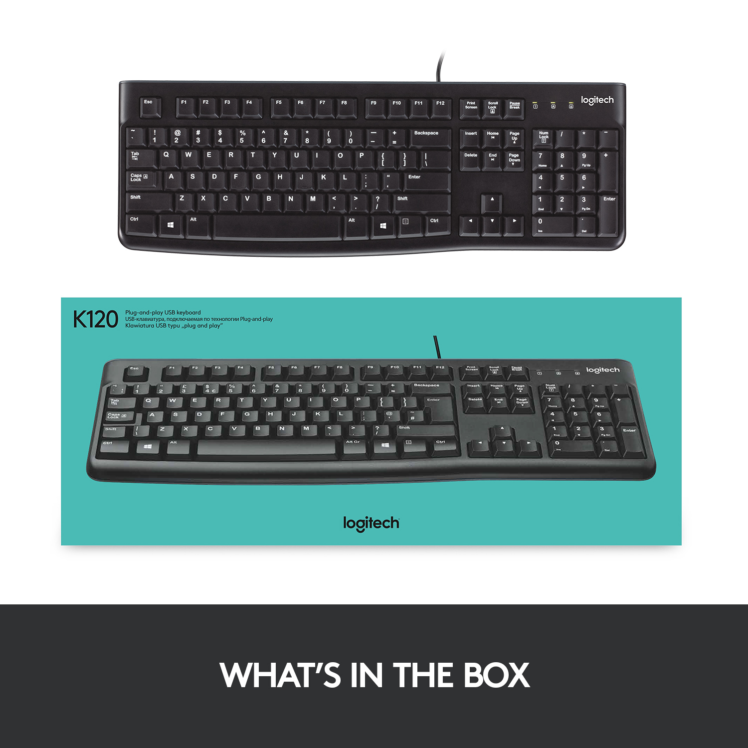 Logitech K120 Wired Keyboard for Windows, USB Plug-and-Play, Full-Size, Spill Resistant, Curved Space Bar PC/Laptop - Black - Keyboard - Keyboard. 