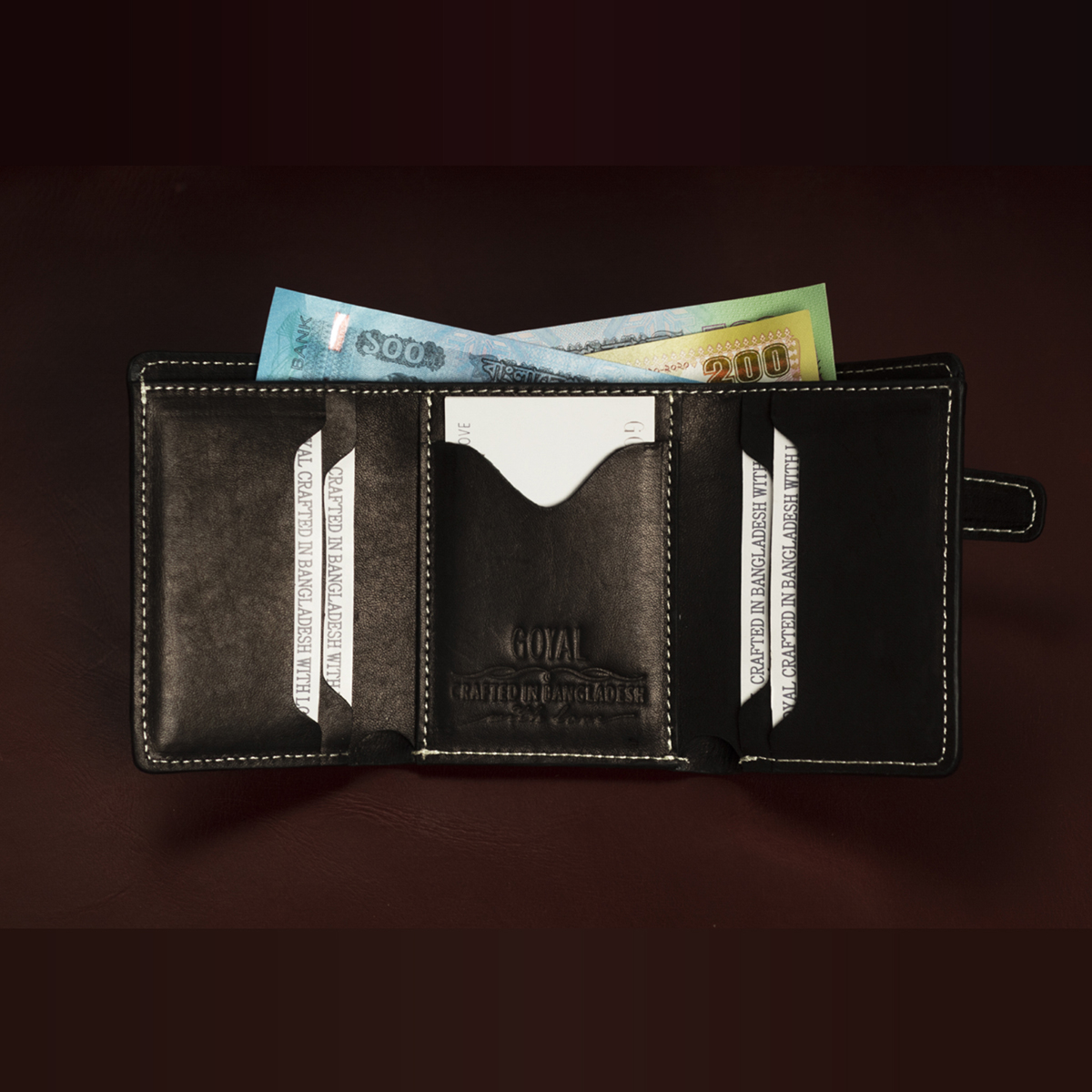 Goyal Leather Black Trifold Wallet Pure Cow Leather