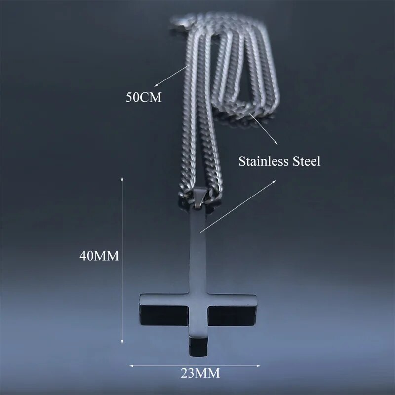 Stainless Steel Gothic Upside Down Cross Necklace Man Black Punk Inverted Cross Men Chains Goth Jewelry collar hombre N8006. 