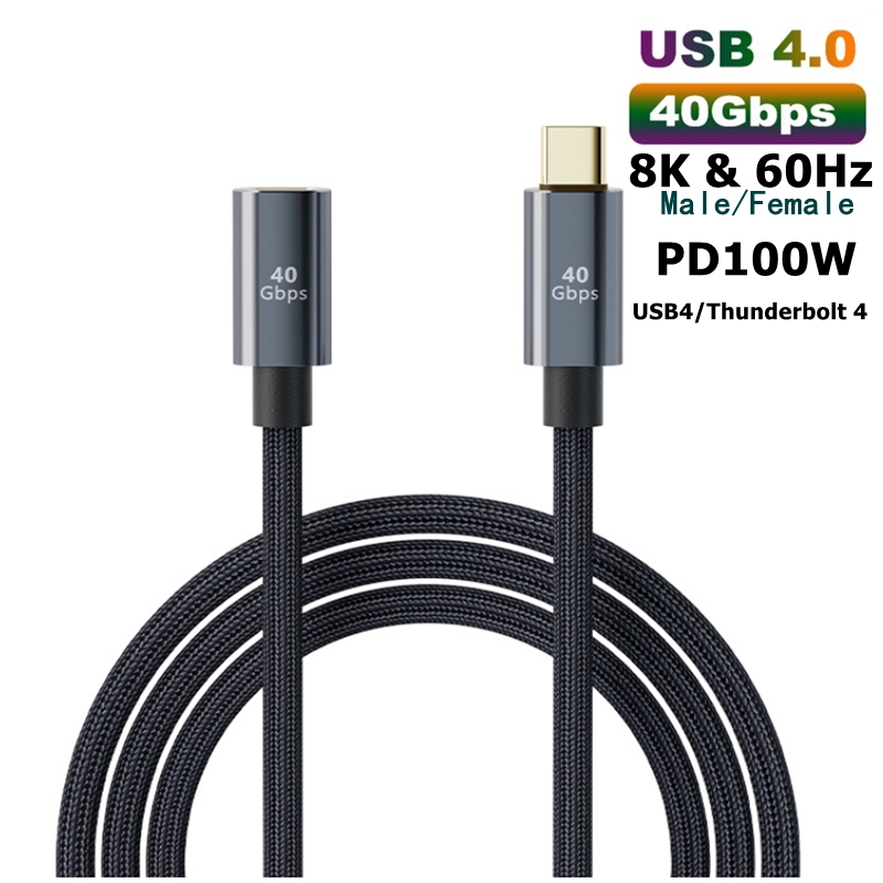 USB 4 Extension Cable Thunderbolt 4 3 Type C 40Gbps USB-C Male To Female Monitor PD 100W 8K Video Dock Station USB4 Extend Cord. 