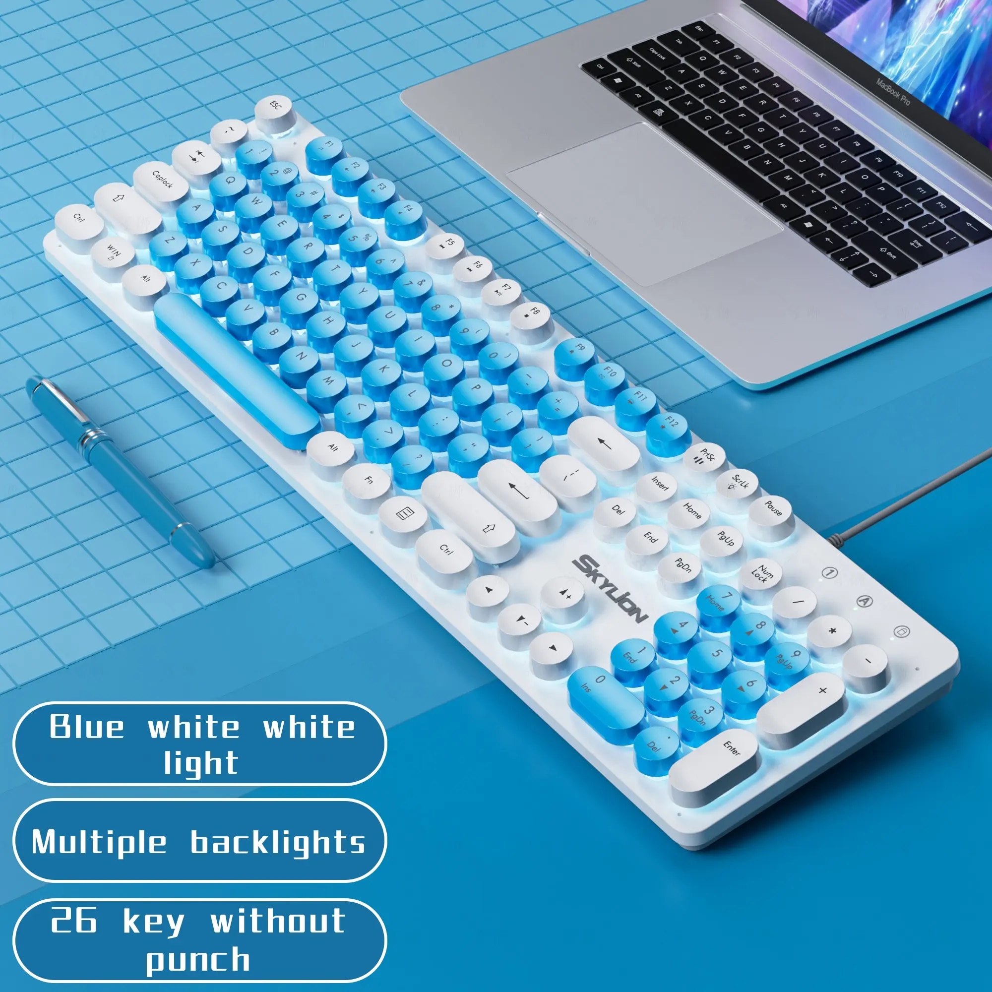 SKYLION H300 Wired 104 Keys Membrane Keyboard Many Kinds of Colorful Lighting Gaming and Office For Windows and IOS System. 
