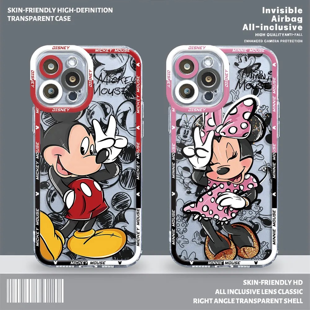 Disney Mickey Minnie Mouse Case for Apple iPhone 8 12 Mini 13 Pro Max 11 15 Plus 7 X XS SE XR 14 Pro Cover Clear Silicone