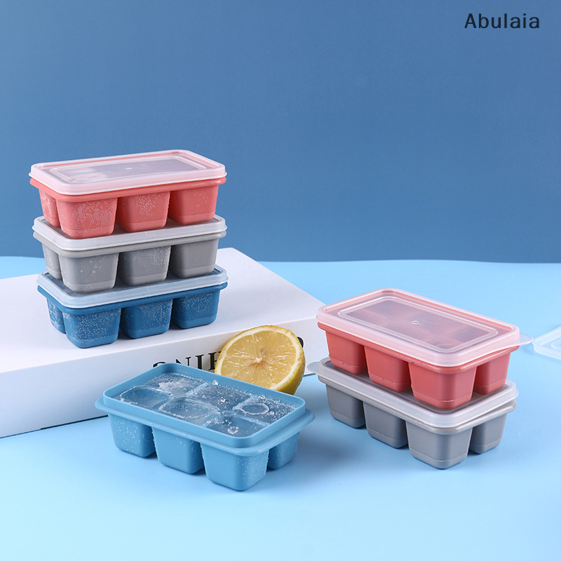 Silicone Ice Cube Mould with DIY Lid 6 Grid Soft Bottom ce Cube Mold Square  Ice Cube Maker Tray Kitchen  Tools Acces. 