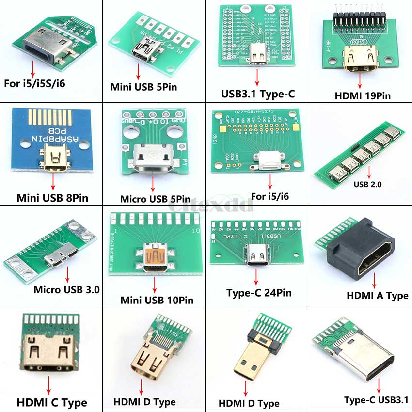 1PCS For iPhone 5 5S 6 Type-C HDMI USB 2.0 3.0 Micro Mini USB Female Connector to DIP Converter Adapter Breakout Board
