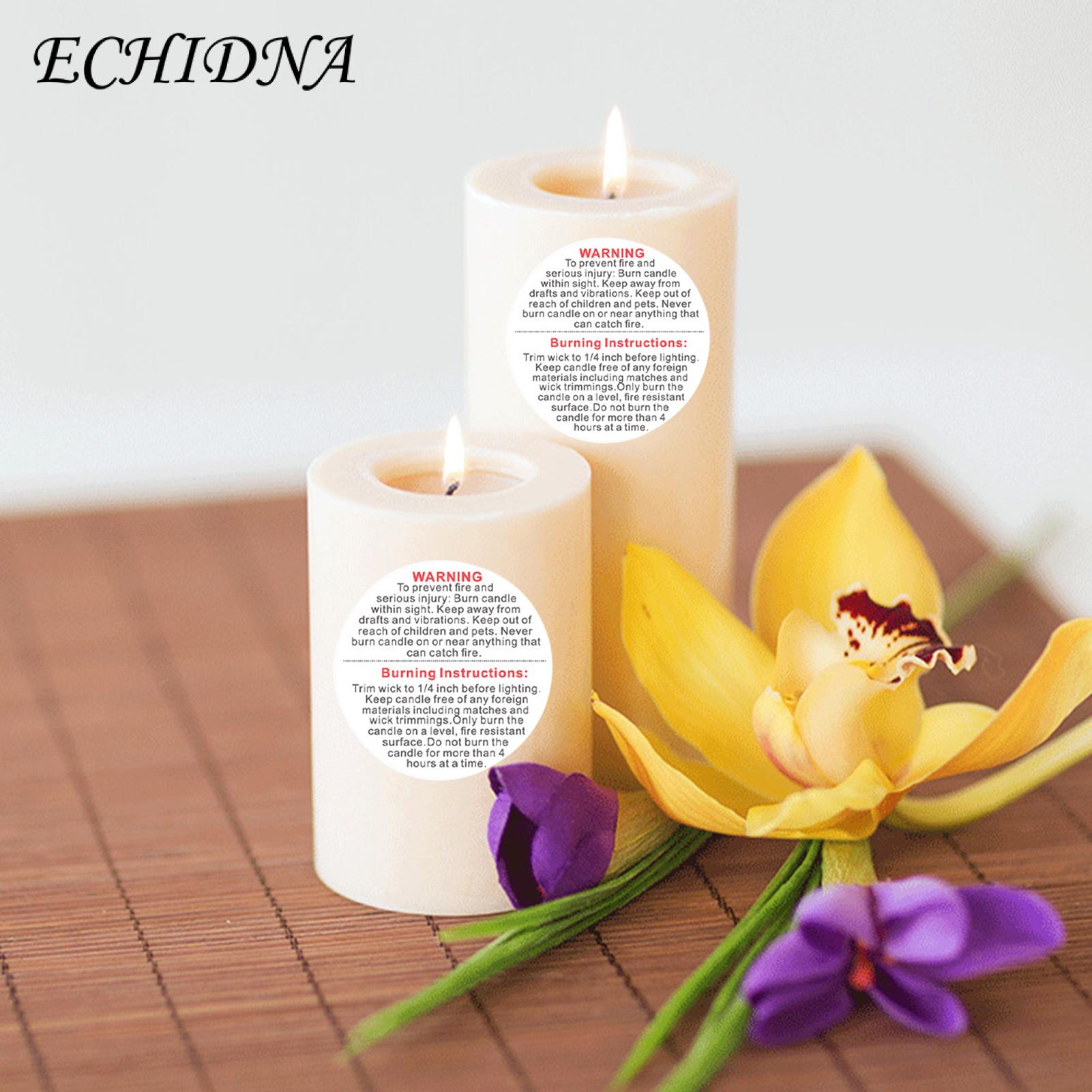 ECHIDNA Candle Warning Labels Wide Applications Round Label Black And White Text. 